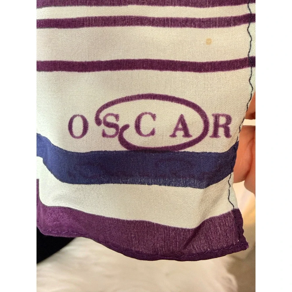 Oscar by Oscar de la Renta Silk Scarf Blue Floral Striped Square Large Poppy